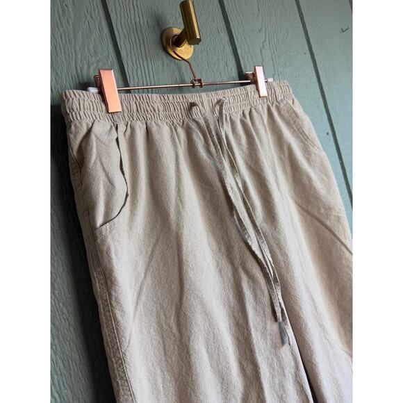 Vintage 90s Embroidered Cotton Pants M Beige Crop Pants with Floral Hem - Picture 4 of 8